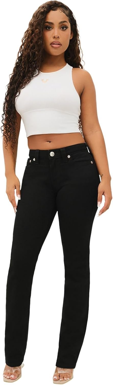 True Religion Womens Billie Mid Rise Straight Leg Jeans, Jeans for Women, Womens Fashion