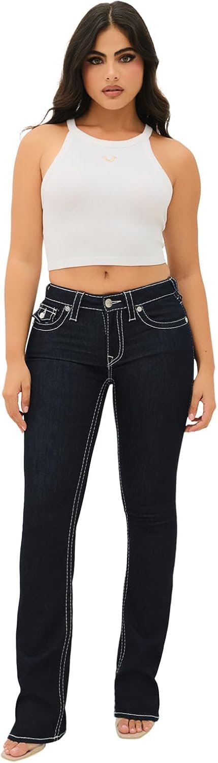True Religion Women’s Becca Mid Rise Bootcut Big T Jean | Womens Jeans | Bootcut Jeans for Women | Stretch Denim