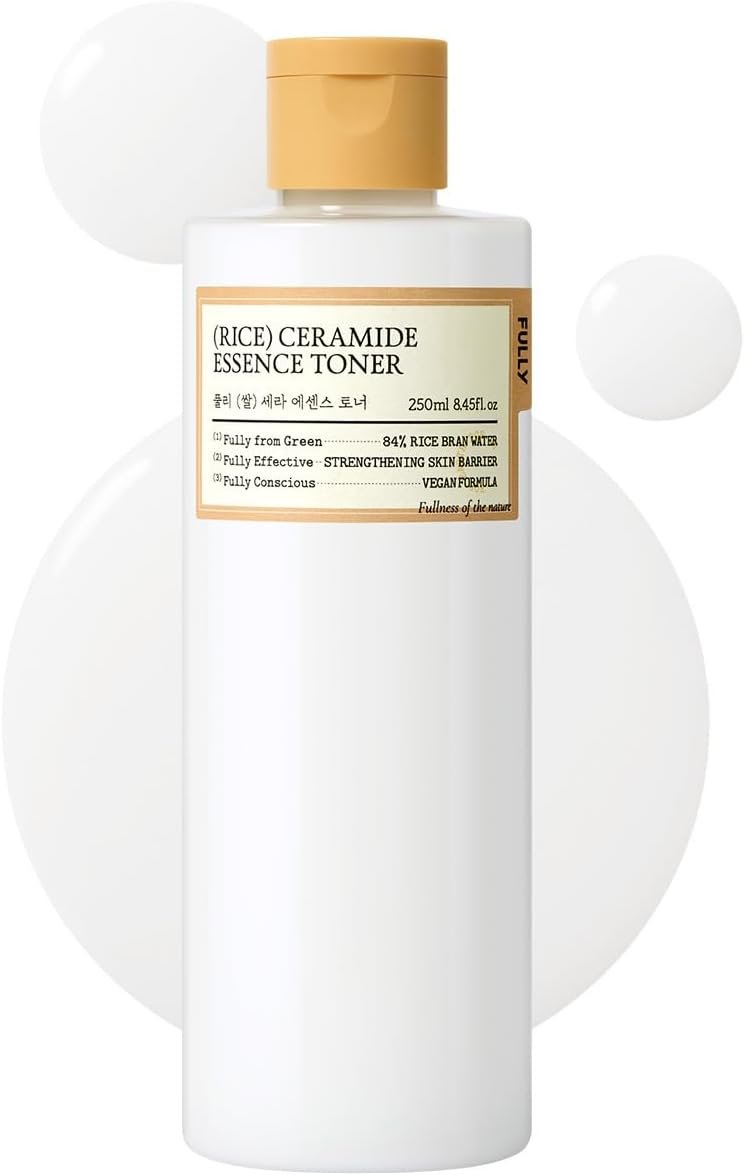 FULLY Rice Ceramide Essence Toner – Milky Korean Toner for Glass Skin, Hydrating Rice Water & Ceramide Formula for Moisture Barrier, Dewy Glow, Fragrance-Free, Vegan & Dermatologist Tested, 8.45 fl.oz