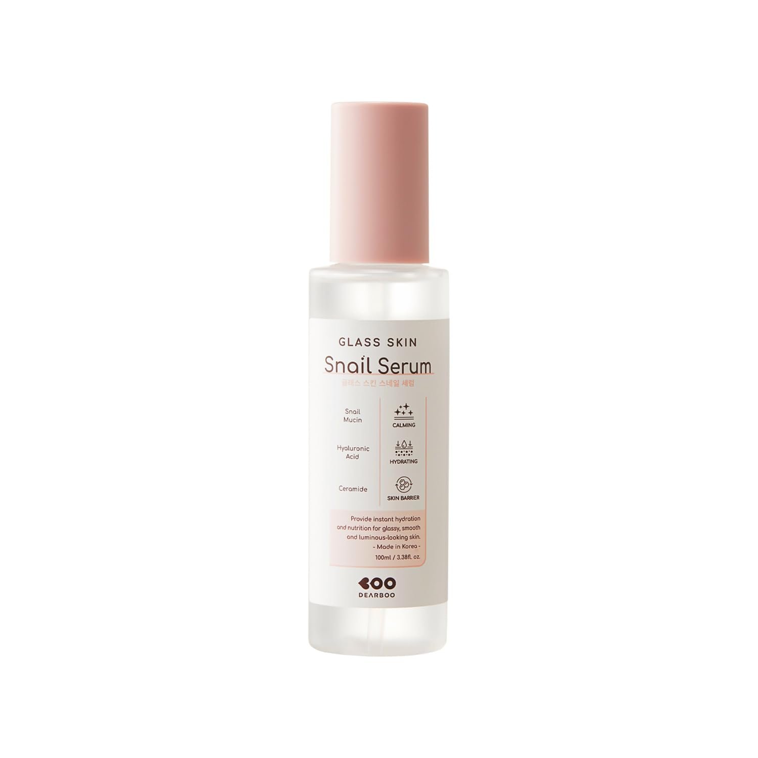 DEARBOO Glass Skin Snail Serum, 3.38 fl oz (100mL) – Hydrating Facial Serum with Snail Mucin and Botanical Extracts for Smooth, Luminous-Looking Skin