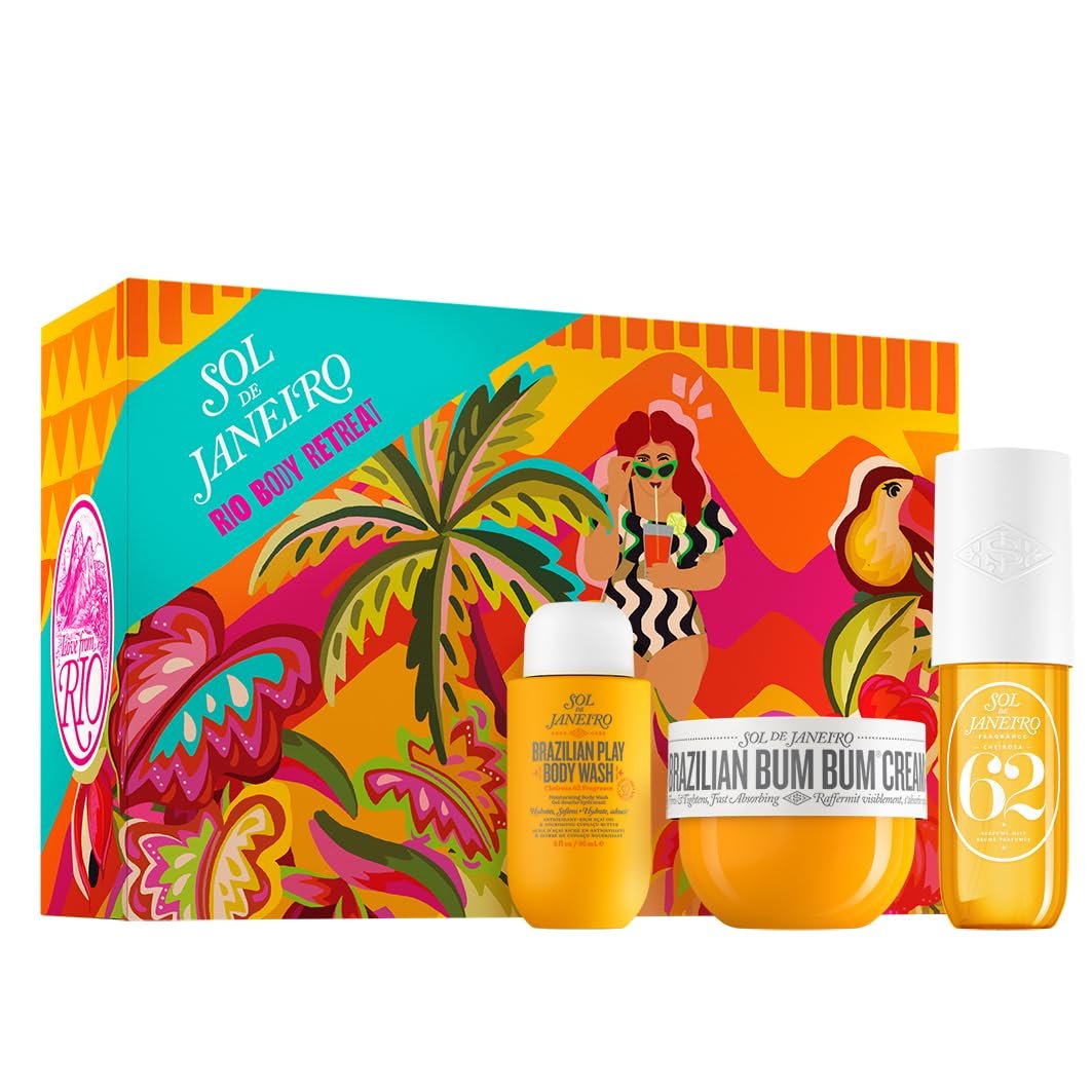 Sol de Janeiro Gift Set – Rio Body Retreat | Brazilian Bum Bum Cream 5 fl oz., Brazilian Play Body Wash 3 fl oz., Cheirosa 62 Perfume Mist 3 fl oz.
