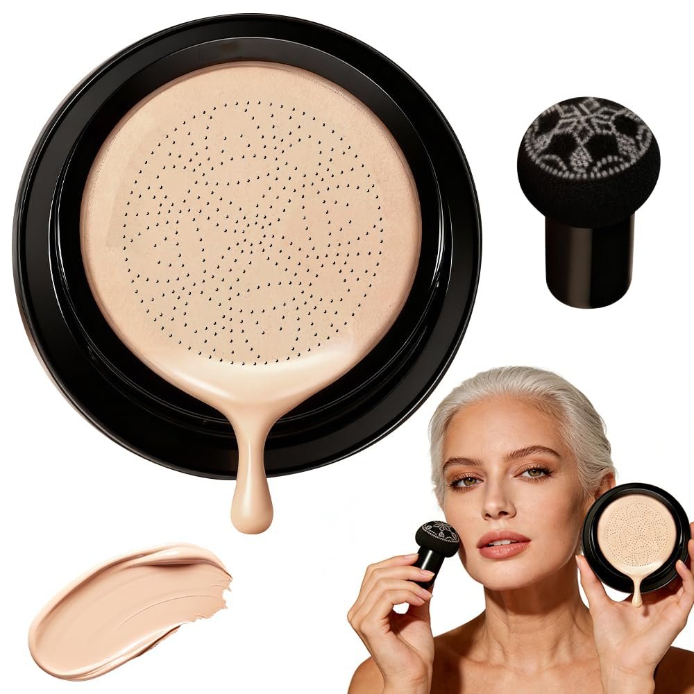 Foundation for Older Women, 2026 Upgrade Mushroom Head Cushion CC Cream Glow Foundation for Mature Skin, Moisturizing Concealer Brighten Long-Lasting (Natural)