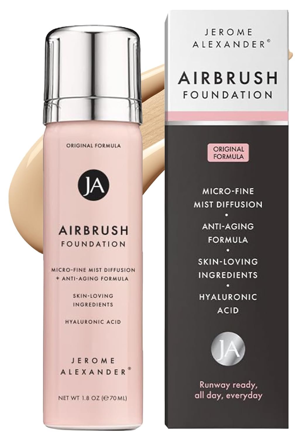 Jerome Alexander MagicMinerals AirBrush Foundation, Spray Makeup with Skincare Active Ingredients, Ultra-Light, Buildable, Full Coverage Formula (Light Medium)