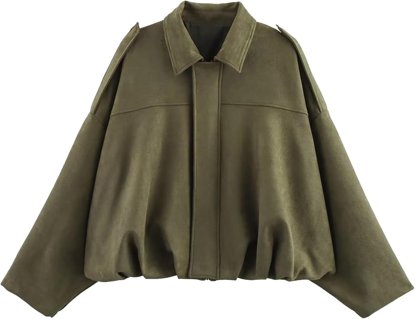 Womens Faux Suede Bomber Jacket Casual Lightweight Batwing Long Sleeve Oversized Coat Streetwear Outfits