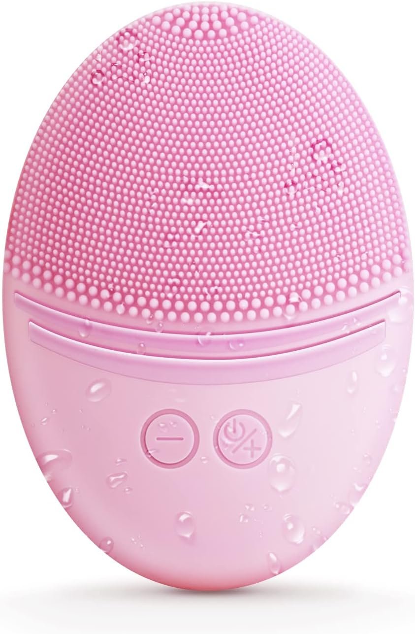 EZBASICS Facial Cleansing Brush Made with Ultra Hygienic Soft Silicone, Waterproof Sonic Vibrating Face Brush for Deep Cleansing, Gentle Massaging, Inductive Charging (Pink) 1 Pack+5 Speed Settings