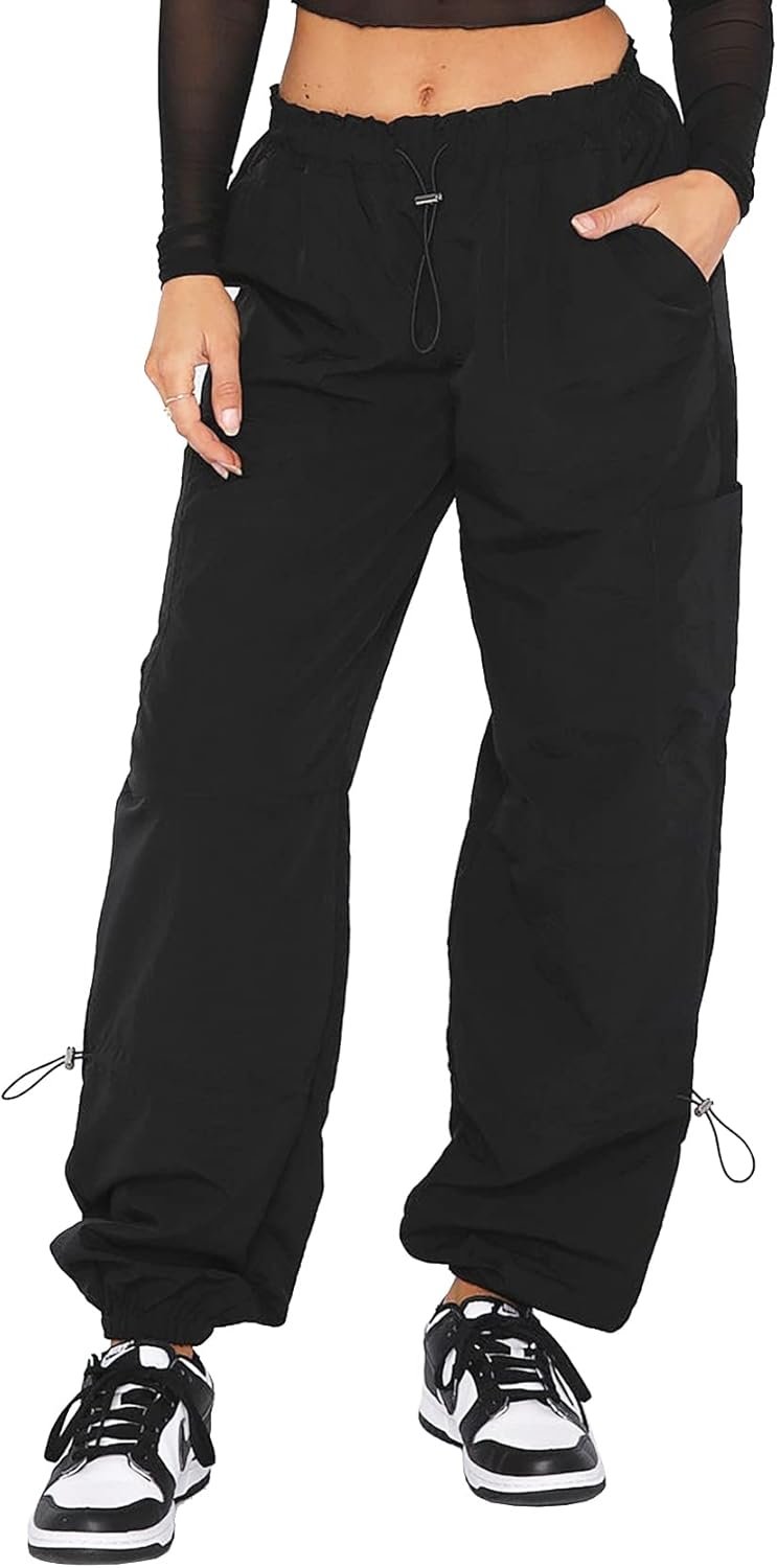 DISCIPBUSH Cargo Pants Women Baggy – Parachute Pants for Women, Rave Y2K Festival Outfits Hiking Camping Essentials