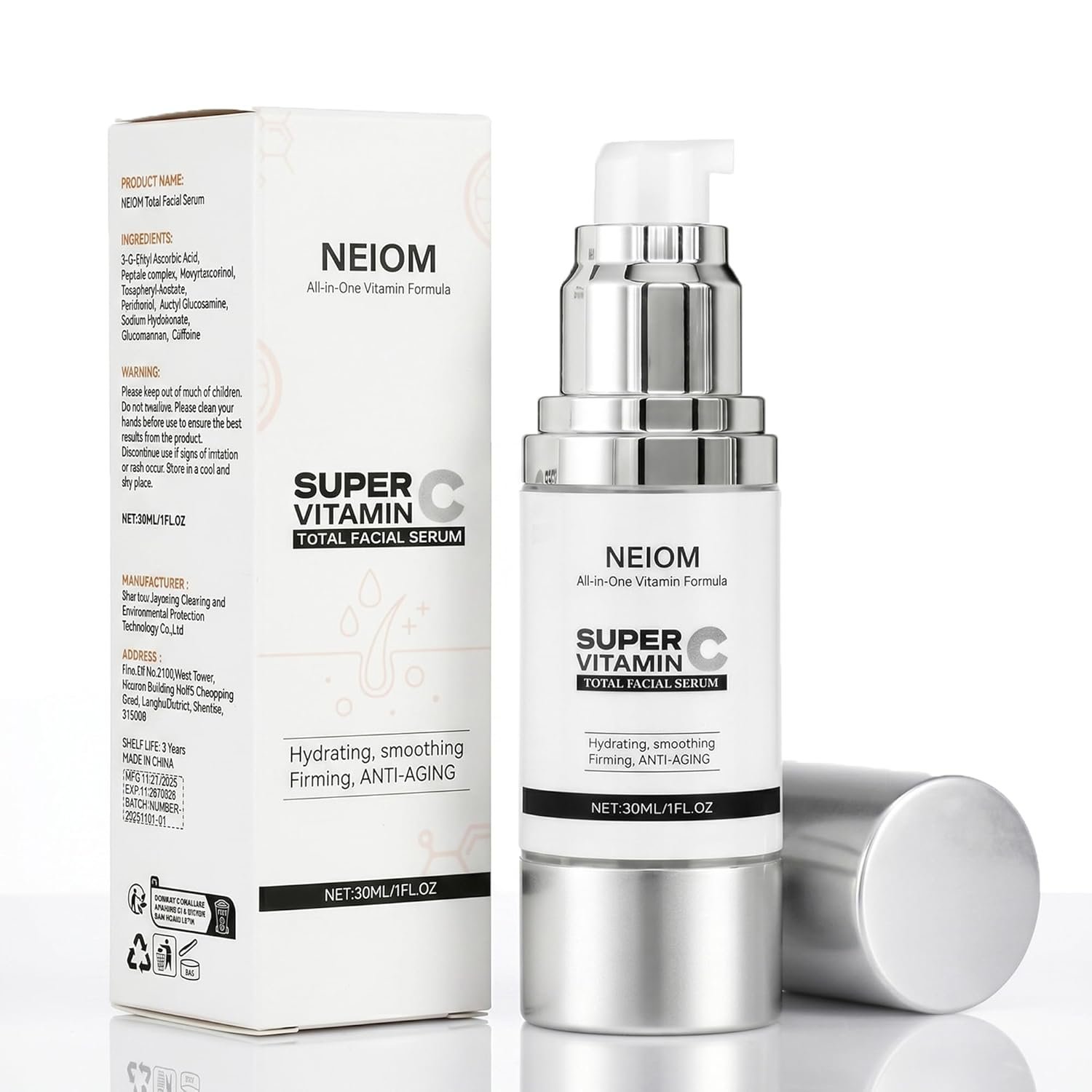 Vitamin C Serum for face with Hyaluronic Acid, Vitamin E, Tri-Peptide & B5 Dark Spot Remover, Anti-Aging, Firming, Brightening & Lifting for Mature Skin, 1 fl oz