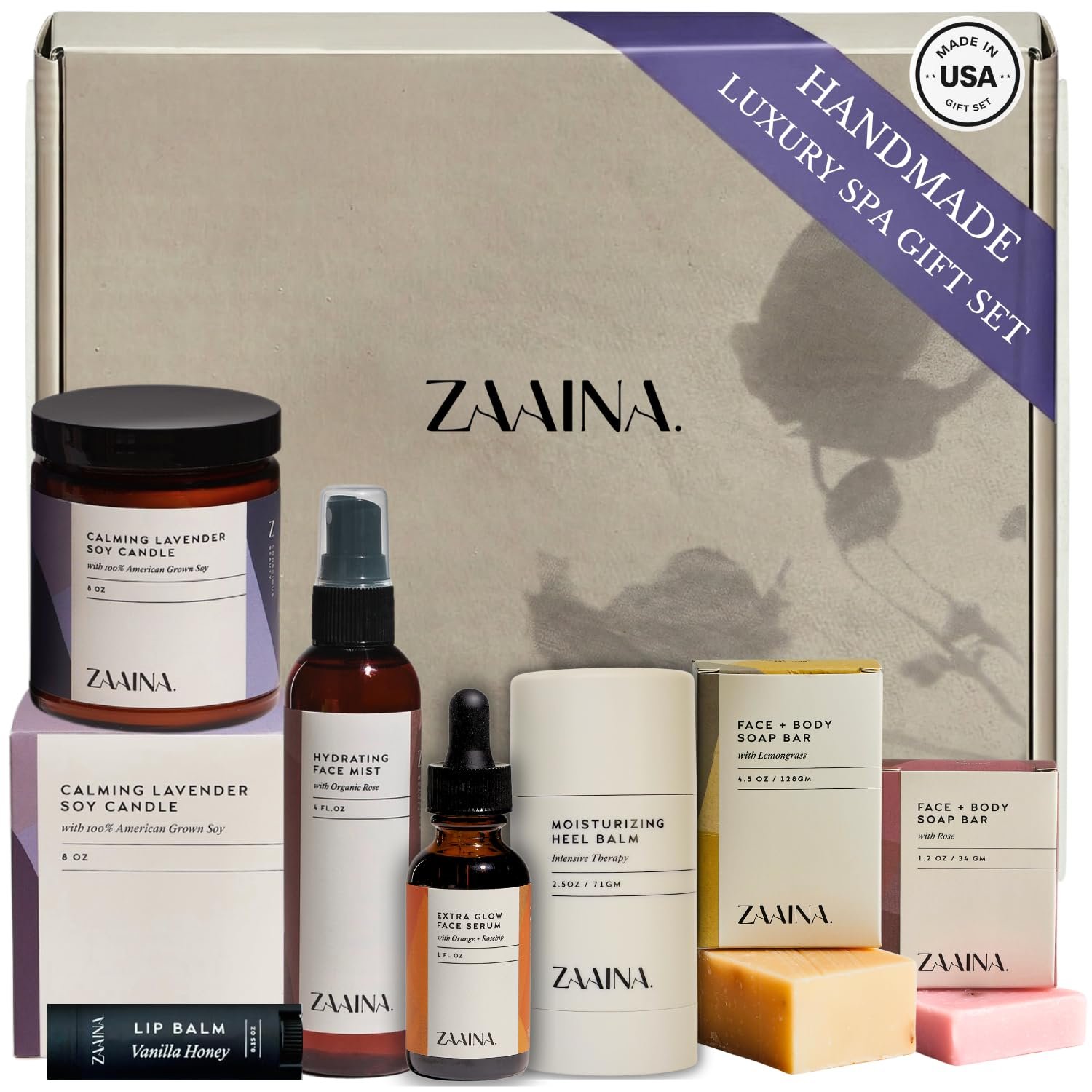 ZAAINA Spa Gift Set for Her – USA Made Luxury Self Care Spa Set, Pampering At Home Bath & Body Relaxing Spa Package, Gift Basket for Wife Friend, Mother’s Day Gifts for Mom, Birthday Gifts for Women