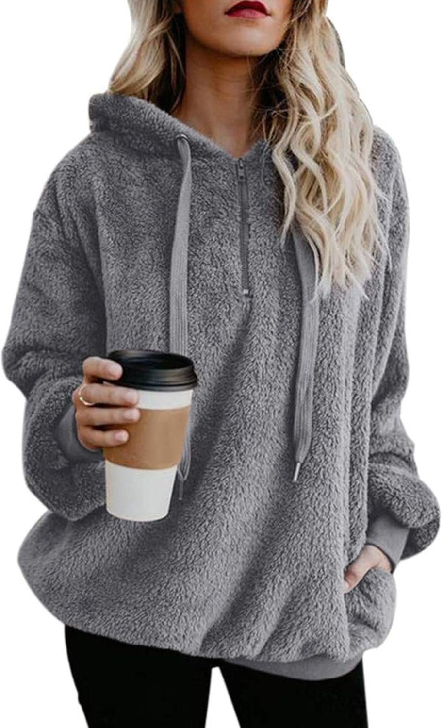Century Star Womens Fuzzy Hoodies Pullover Sport Hoodie Cozy Oversized Pockets Hooded Sweatshirt Athletic Fleece Hoodies