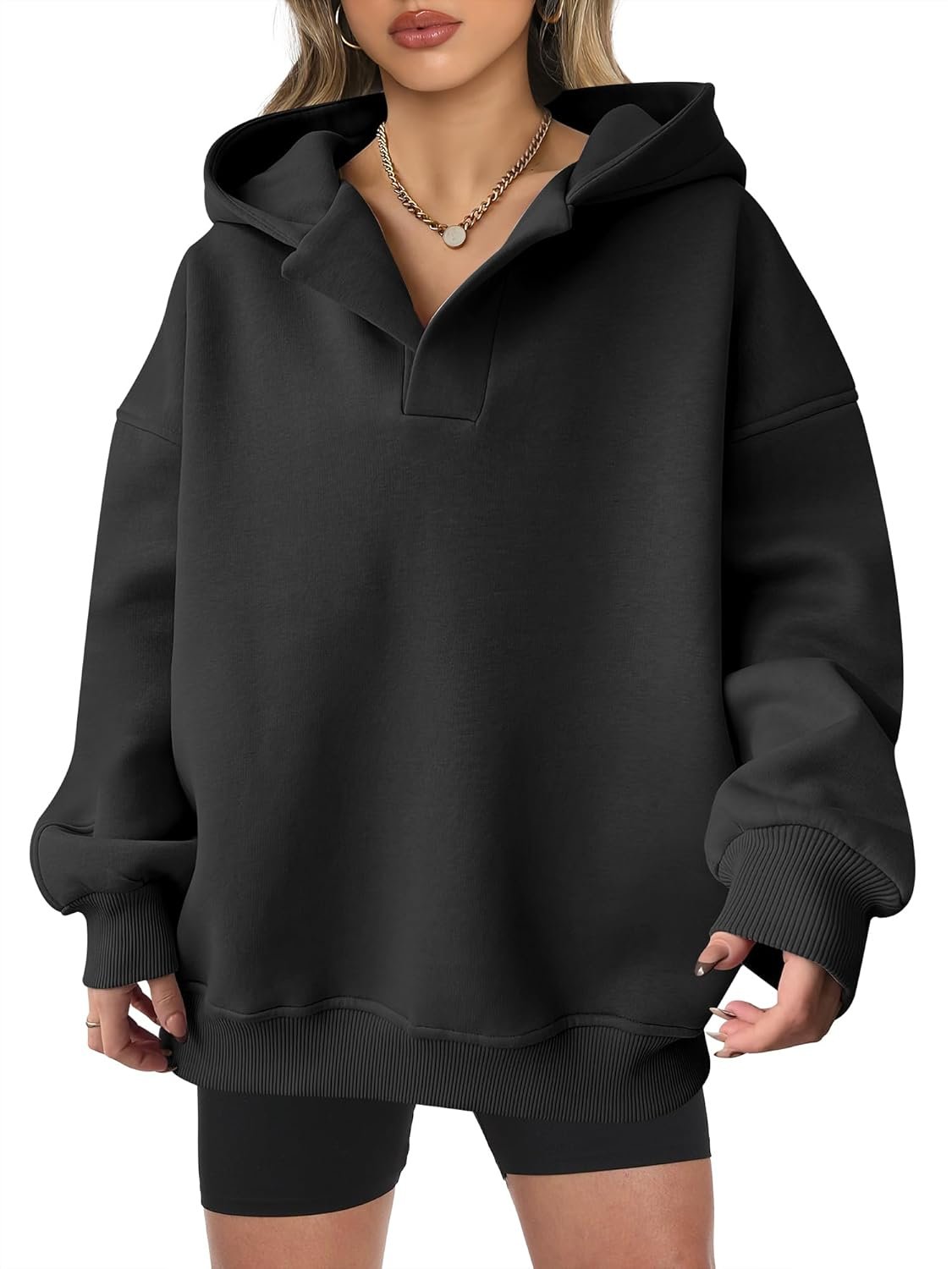 ANRABESS Womens Oversized Hoodies V Neck Sweatshirts Fleece Long Sleeve Pullover Y2K Clothes 2025 Fall Trendy Outfits