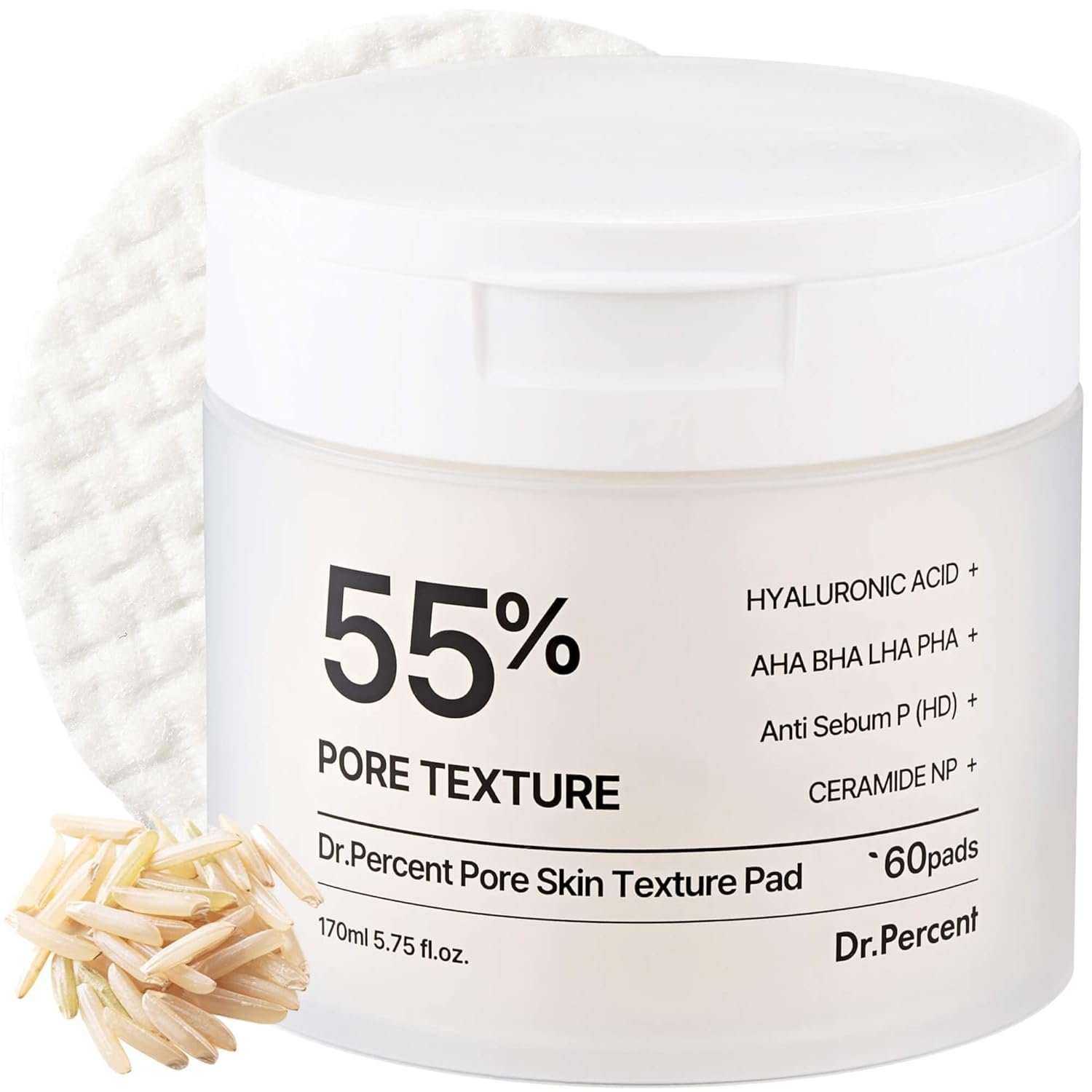 Pore 55% Skin Texure Pad – AHA BHA LHA, Retinol & Rice Extract for Enlarged Pores, Textured Skin, Sebum Control, Exfoliating Toner Pads for Glass Skin, Non-Irritating, Korean Skincare(60ct)