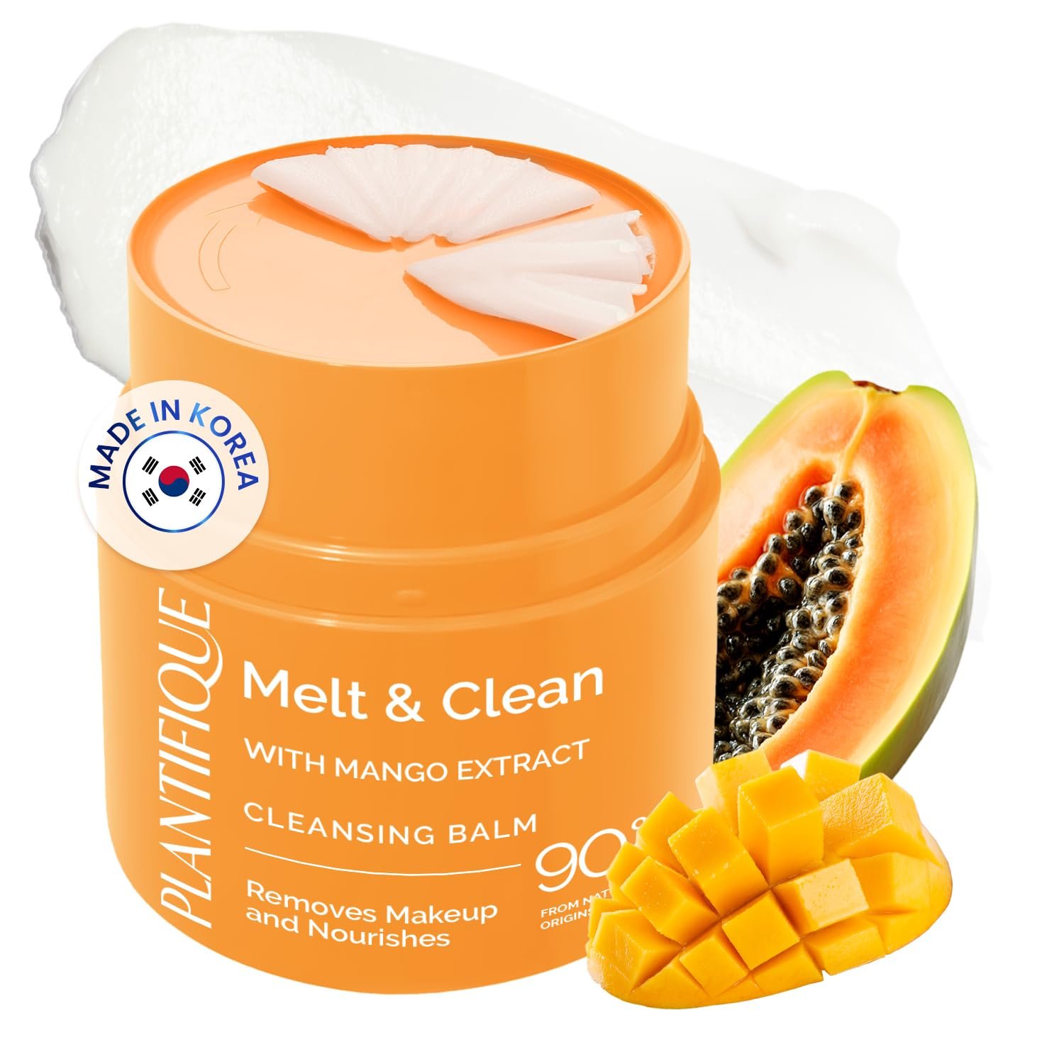 PLANTIFIQUE Korean Cleansing Balm Makeup Remover with Mango & Papaya Extracts, Hyaluronic Acid and Ceramide – Nourishing Melting Cleanser for All Skin Types 1.41 oz / 40 g