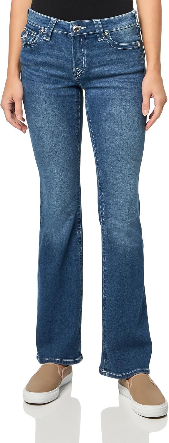True Religion Women’s Crystal Wing Becca Mid Rise Boot Flap Jeans – Stylish Flap