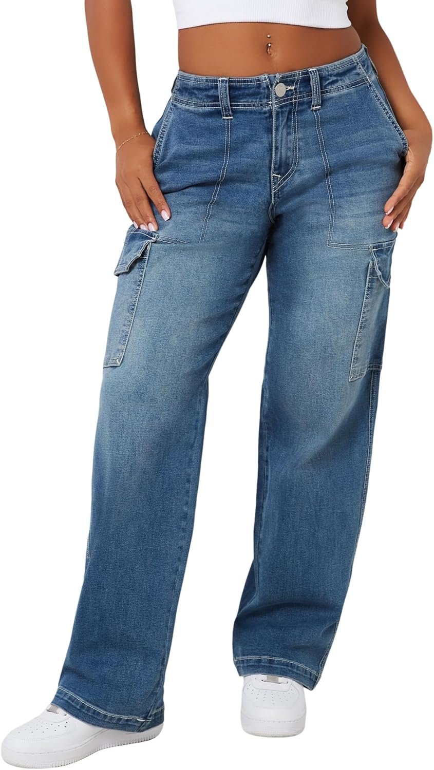True Religion Women’s SN Cargo Denim Pant | Womens Jeans | Cargo Jeans for Women | Cargo Pants Women | Denim Jeans