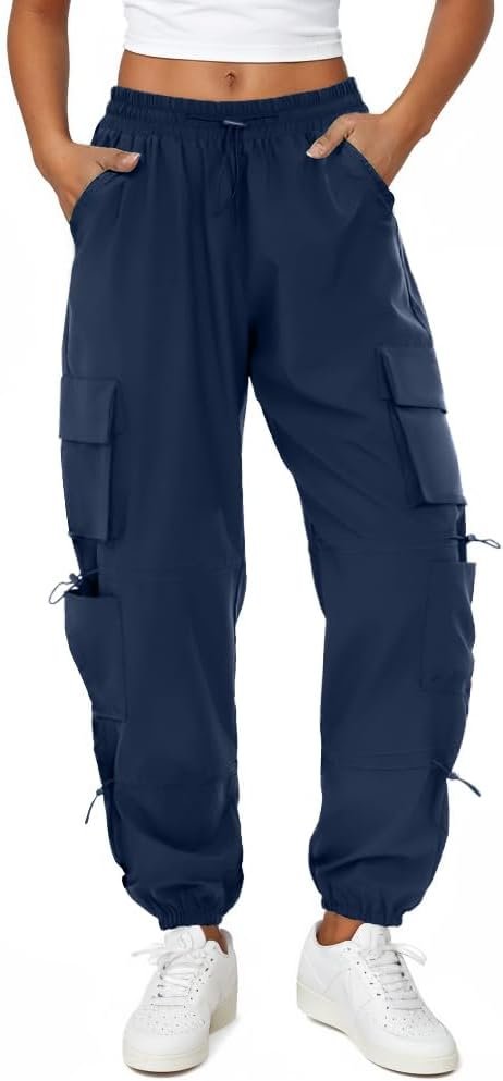 COPYLEAF Womens Parachute Cargo Pants with Pockets Quick Dry Hiking Pants Lightweight Water-Resistant Baggy Joggers