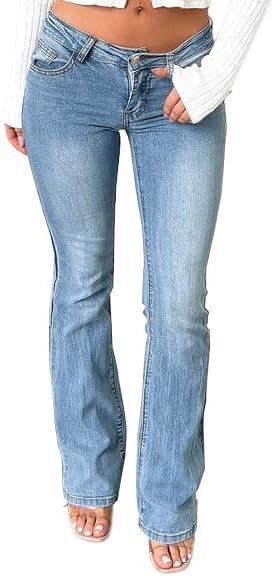 Women’s Stretch Low Rise Double Button Elastic Skinny Vintage Flare Jeans