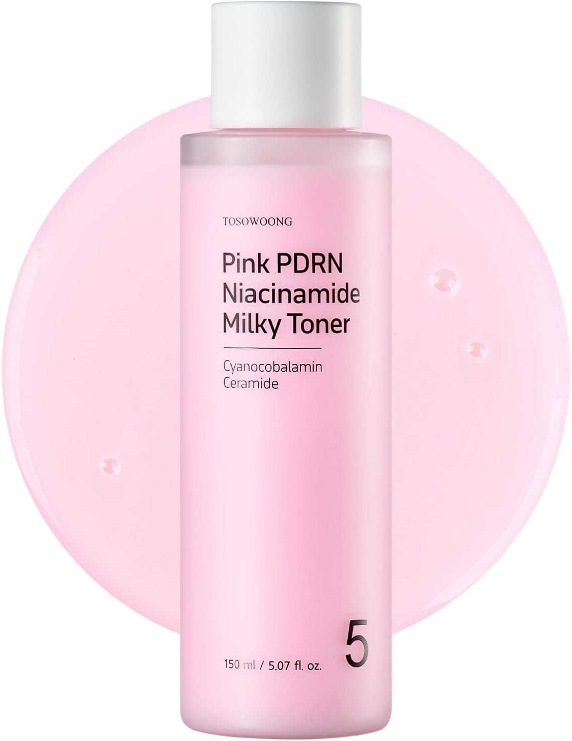 TOSOWOONG Pink PDRN Niacinamide Milky Toner, Niacinamide 5% Dark Spot Care, Salmon DNA PDRN Soothing, 3 Ceramides & 12 Peptides Moisturizing, Glass Glow Skin, Korean Skincare, 150ml / 5.07 fl. oz.