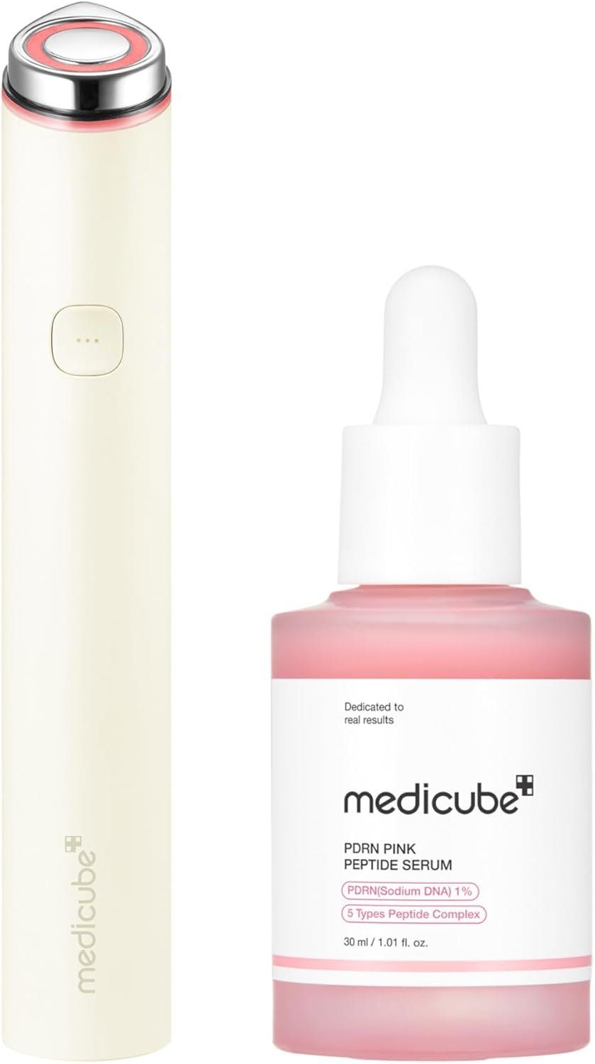 medicube Glass Glow Booster Device Duo: Mini Booster Pro Plus Beige and PDRN Serum | 3-Mode Facial Device for Radiant, Calming, Firmer Skin | Korean Skincare & Device