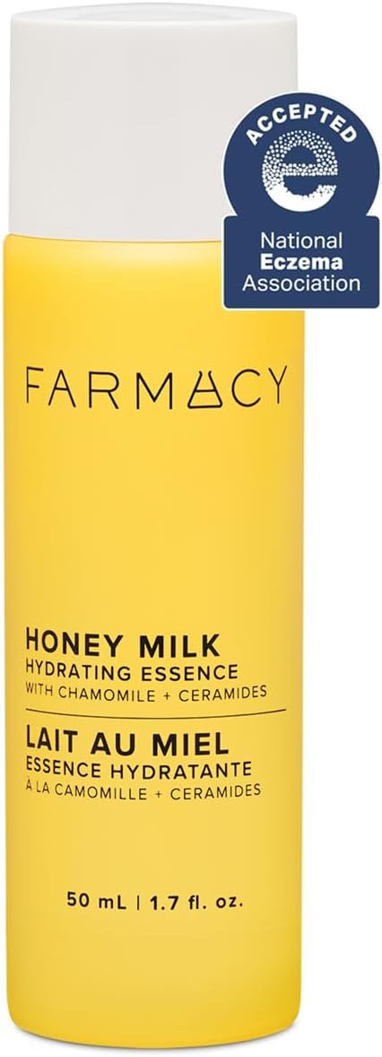 Farmacy Honey Milk Face Essence – Hydrating Milky Toner with Honey, Ceramides + Chamomile – Helps Strengthen Skin Barrier + Replenish Moisture – Soothing + Calming Skincare (50ml)