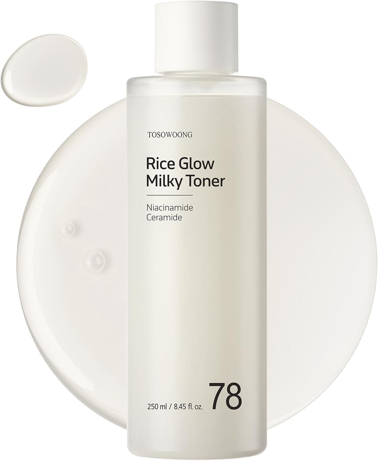 TOSOWOONG Rice Glow Milky Toner with 784,000ppm Korean Rice Water, Niacinamide, Ceramides, Panthenol, Glow, Glass Skin, Hydrating, Purifying, Fragrance-Free, Korean Skin Care, 250ml, 8.45 fl.oz.