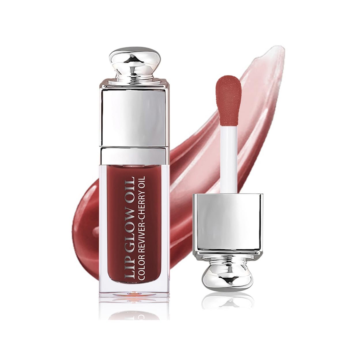 GECOMO Hydrating Lip Glow Oil, Lip Oil Gloss Transparent Toot Tinted Nourishing Long Lasting Repairing Lightening Lip Lines (MAHOGANY) 0.2 OZ