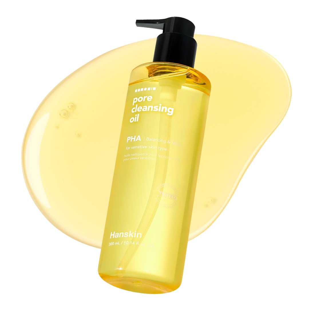 Hanskin PHA Pore Cleansing Oil – Korean Deep Pore Cleansing Makeup & Sebum Remover XL, Blackhead & Large Pores Cleanser for Sensitive Skin, Double Cleansing First Step, Plant-Based Care, 10.14oz