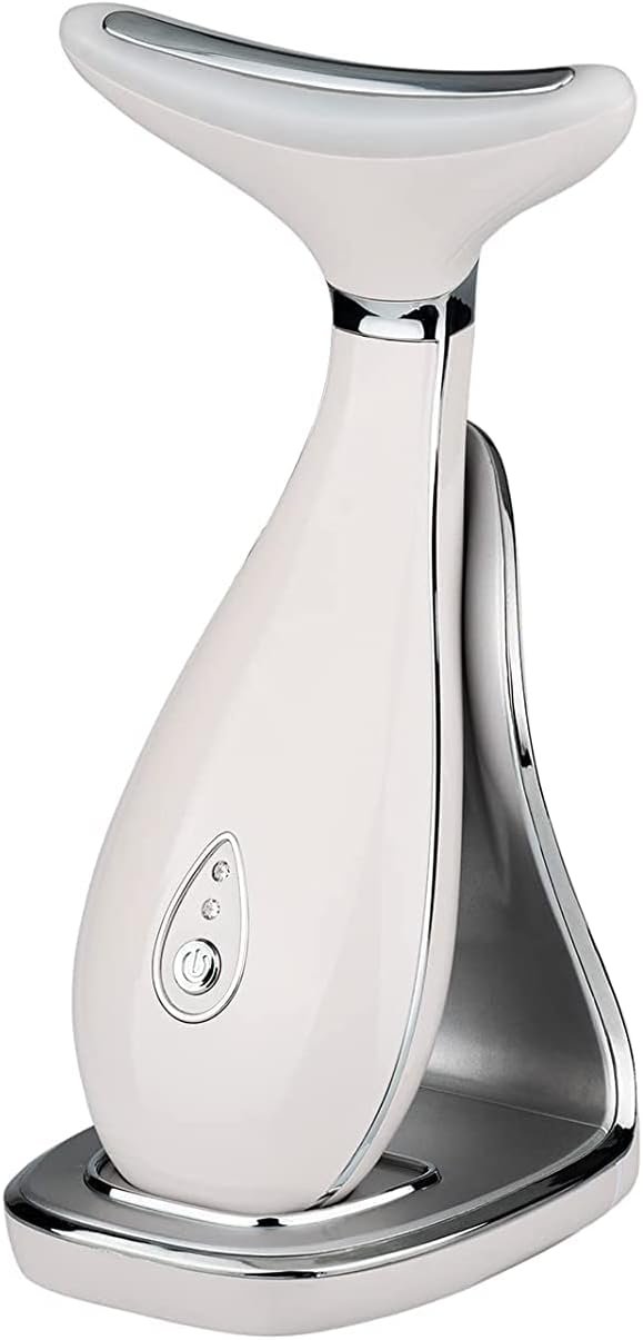 VRAIKO Lily Neck Face Massager, Face Sculpting Tool, Skin Rejuvenation Device with Thermal, Triple Action LED and Vibration, for Anti-Aging, Lifting and Tightening Sagging Skin (Pearl White)
