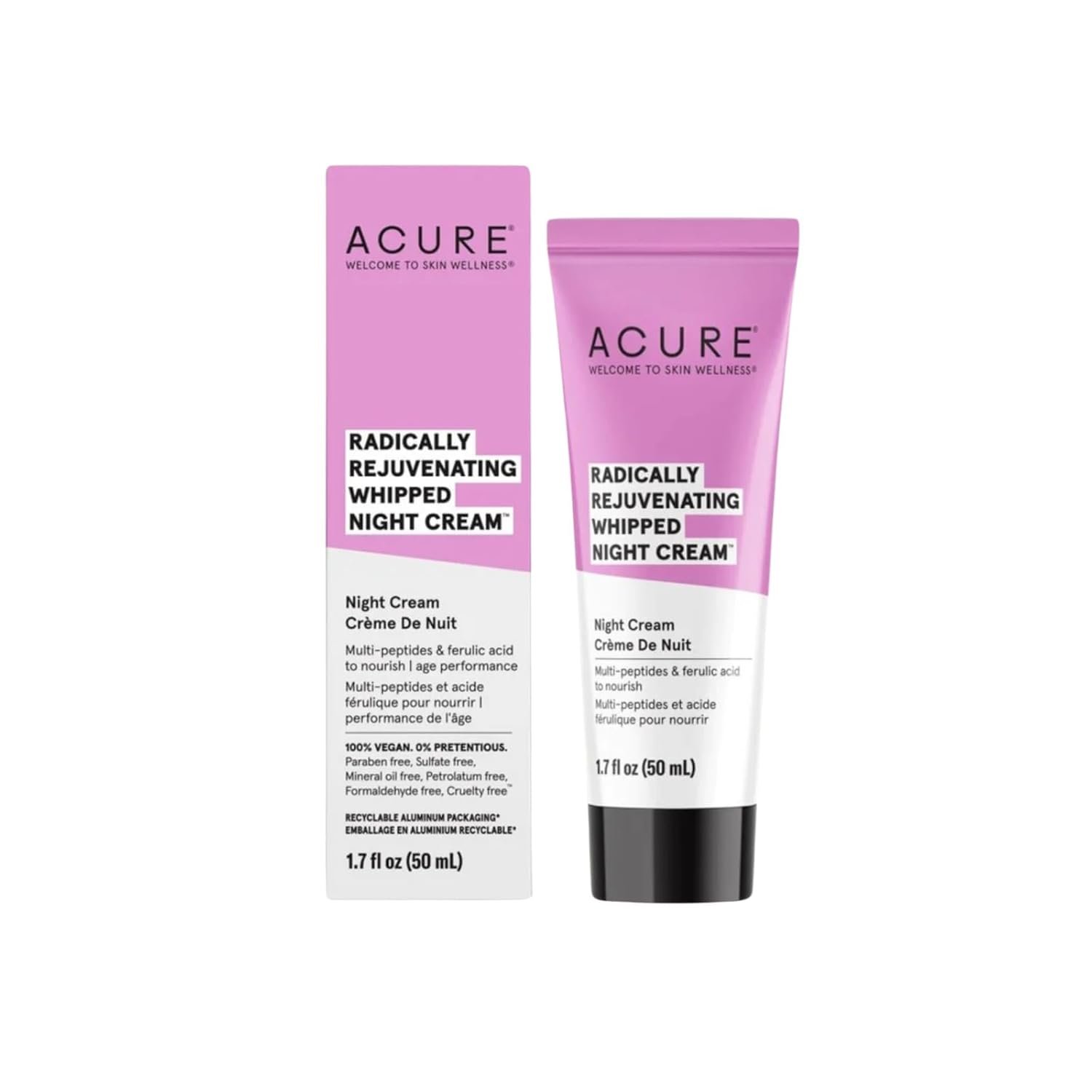 Acure Radically Rejuvenating Whipped Night Cream – Anti Aging Peptide Night Face Cream for Women & Men, Hydrating & Renewing Moisturizer for Fine Lines and Dark Spots with Vitamin C – 1.7 fl oz