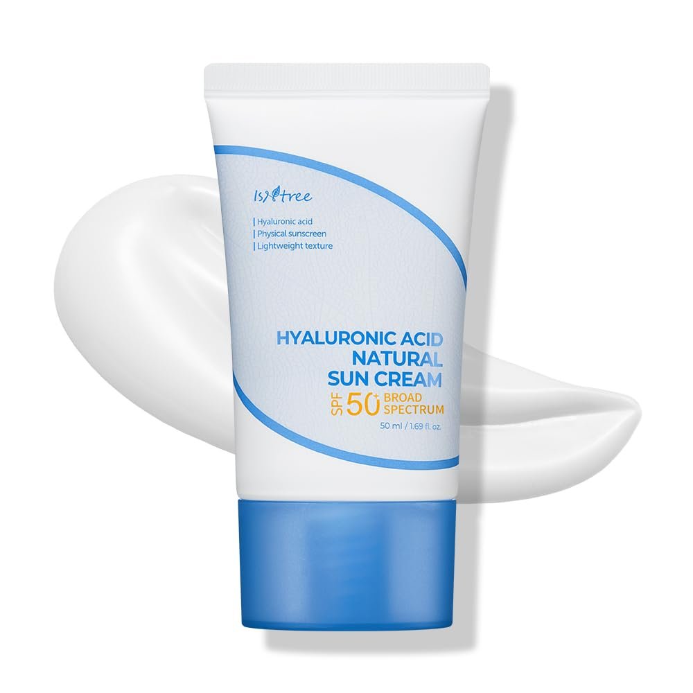ISNTREE Hyaluronic Acid Natural Suncream SPF 50, Mineral Sunscreen, Gentle Tone-Up Effect, Hydrating Daily Sun Cream, Sensitive Skin Friendly, Korean Skincare, 50ml