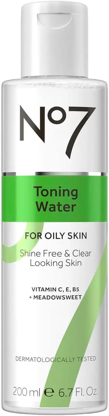No7 Facial Toner Water – Pore Minimizing Toner for Oily Skin with Tri-VIT Complex, Vitamin E, B5 & C – Contains Meadowsweet + Ginseng for Refreshed & Energized Skin (6.7 fl oz)