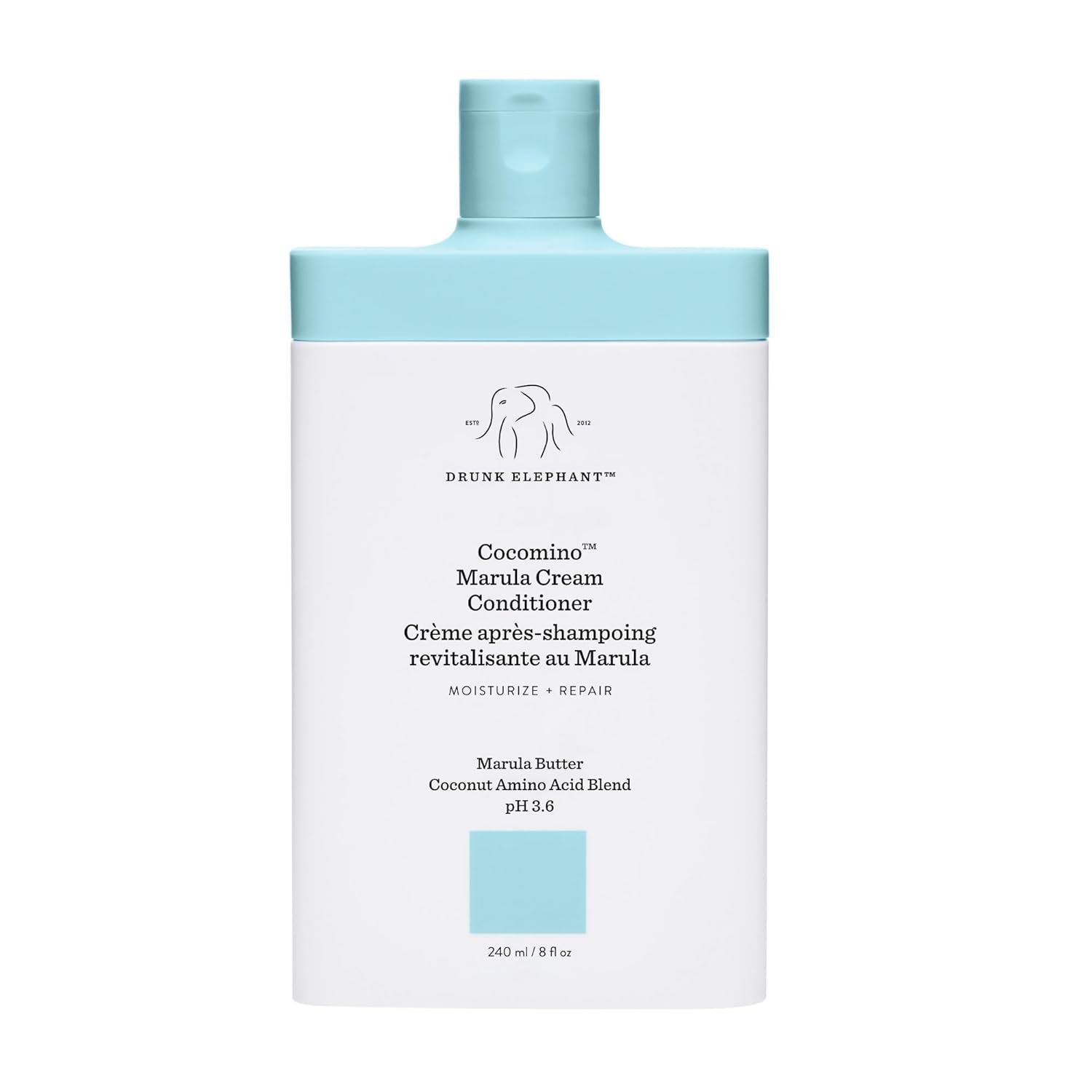 Drunk Elephant Cocomino Marula Cream Conditioner – 240 ml/8 fl oz – Coconut Amino Acids – Clean Clinical – Sulfate-Free – Cruelty-Free – Dermatologist-Tested – Free of Essential Oils, Silicones, SLS