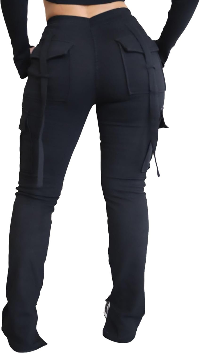 DINGANG Women’s Drawstring Cargo Sweatpants with Pockets, Stretchy Casual Joggers Lounge Leggings