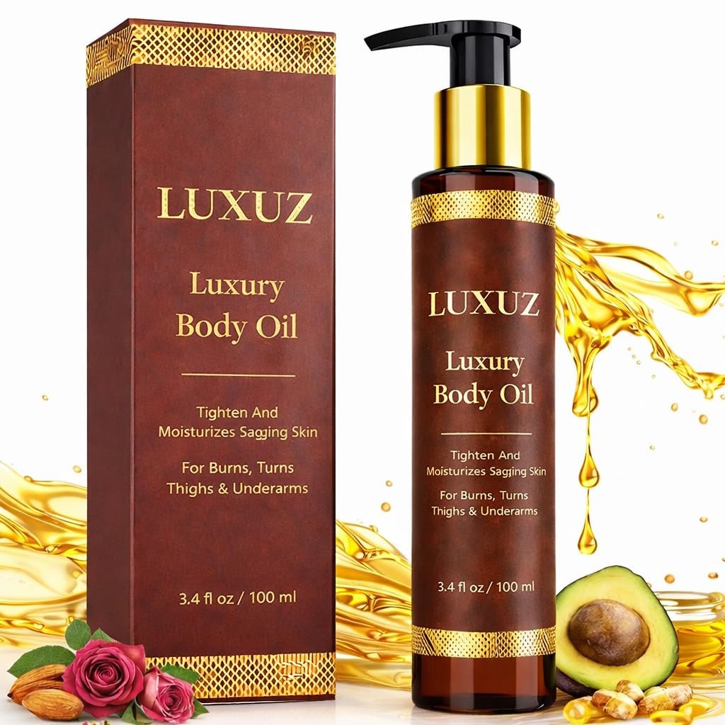 Luxuz Luxury Body Firming Oil, 3.4 fl oz – Lightweight After Shower Body Oil for Dry Skin, Fast-Absorbing Non-Greasy Botanical Moisturizer with Vitamin E, Almond & Rosehip Oils