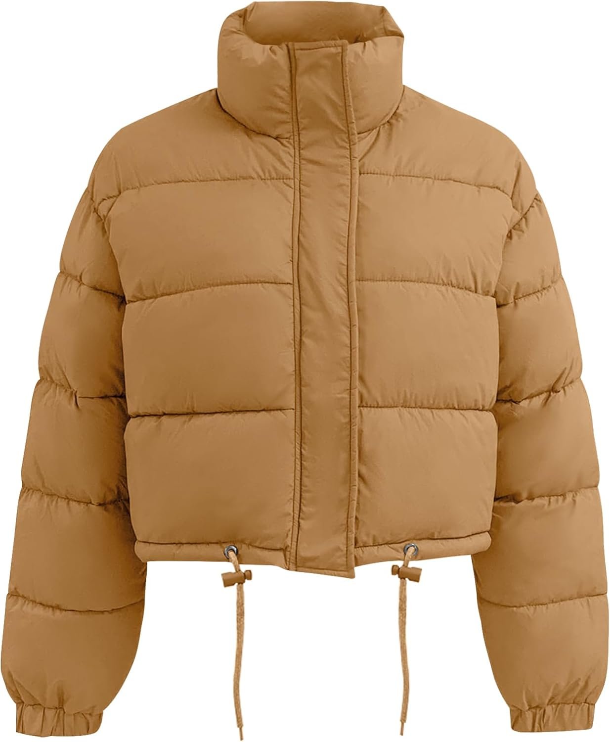 Flygo Women Cropped Puffer Jacket Winter Long Sleeve Quilted Puffy Bubble Padded Short Coats with Drawstring