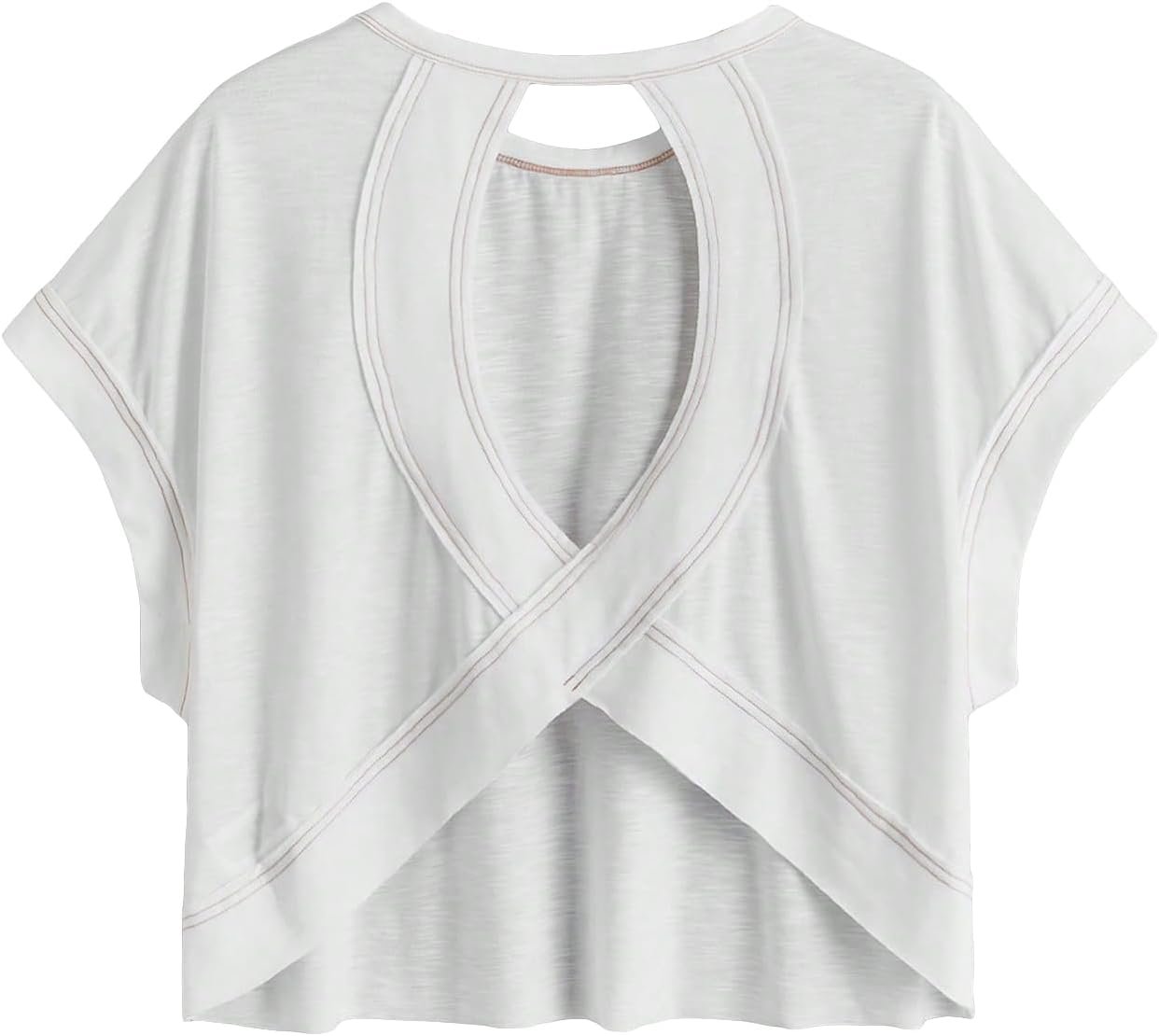 SOLY HUX Women Open Back Tops Workout Backless Tee Casual Athletic Shirts Short Sleeve Oversized Gym T Shirt