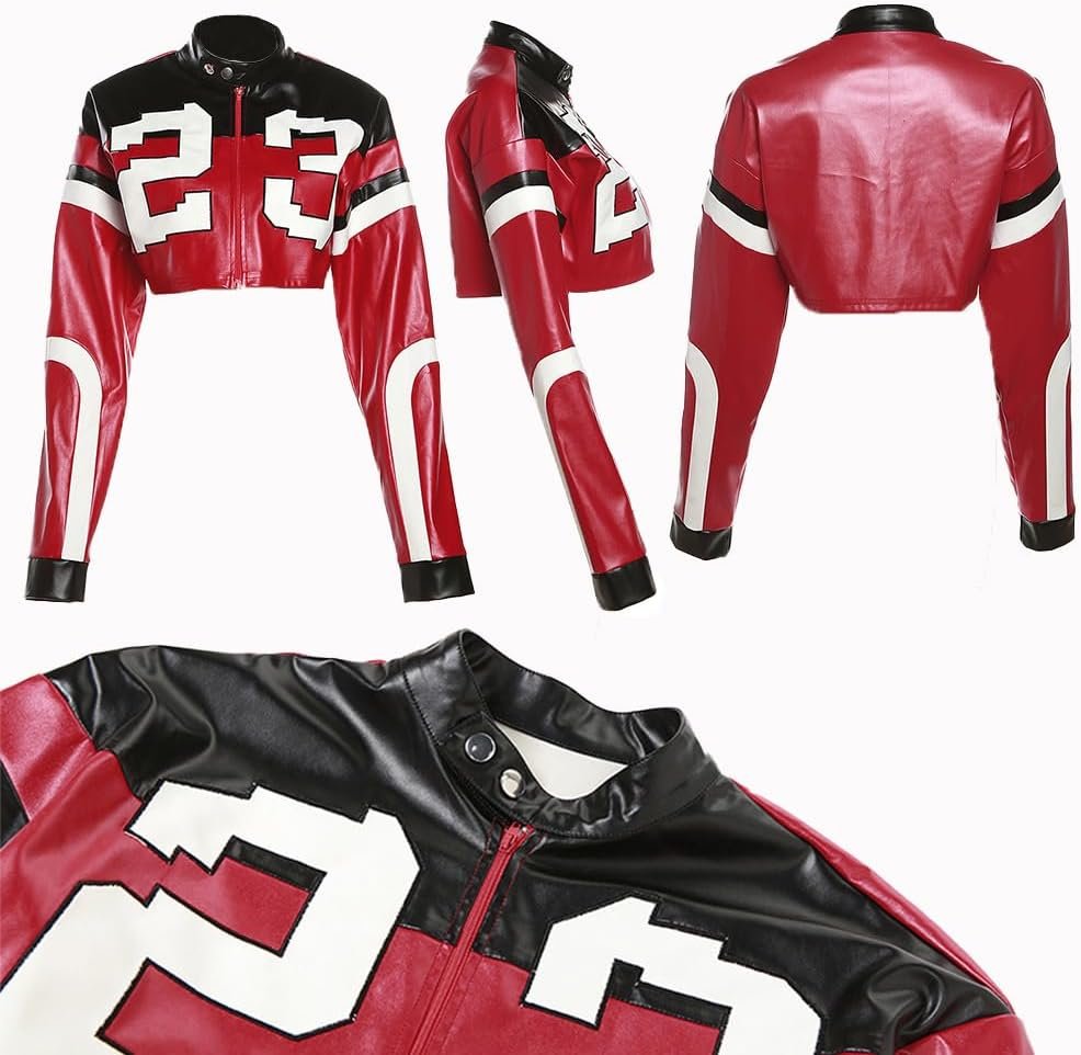 VOIKERDR Leather Jacket Cropped Jacket Motorcycle Jacket Y2K Letter Bomber Jacket Women Faux Leather Jacket Streetwear