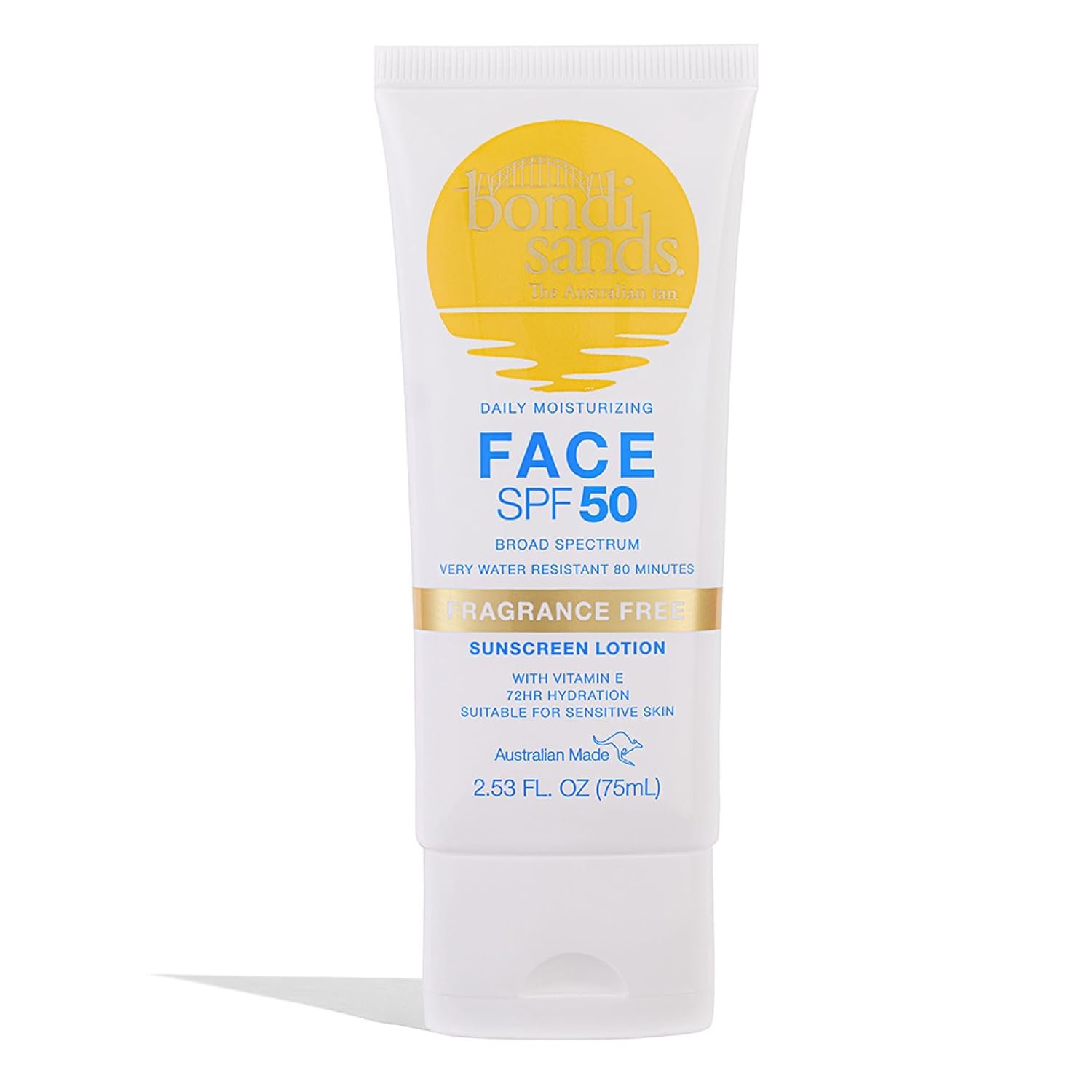 Bondi Sands Fragrance Free Daily Sunscreen Face Lotion SPF 50 | Hydrating UVA + UVB Protection, Non-Greasy, Gentle, Water Resistant | 2.53 Oz/75 mL