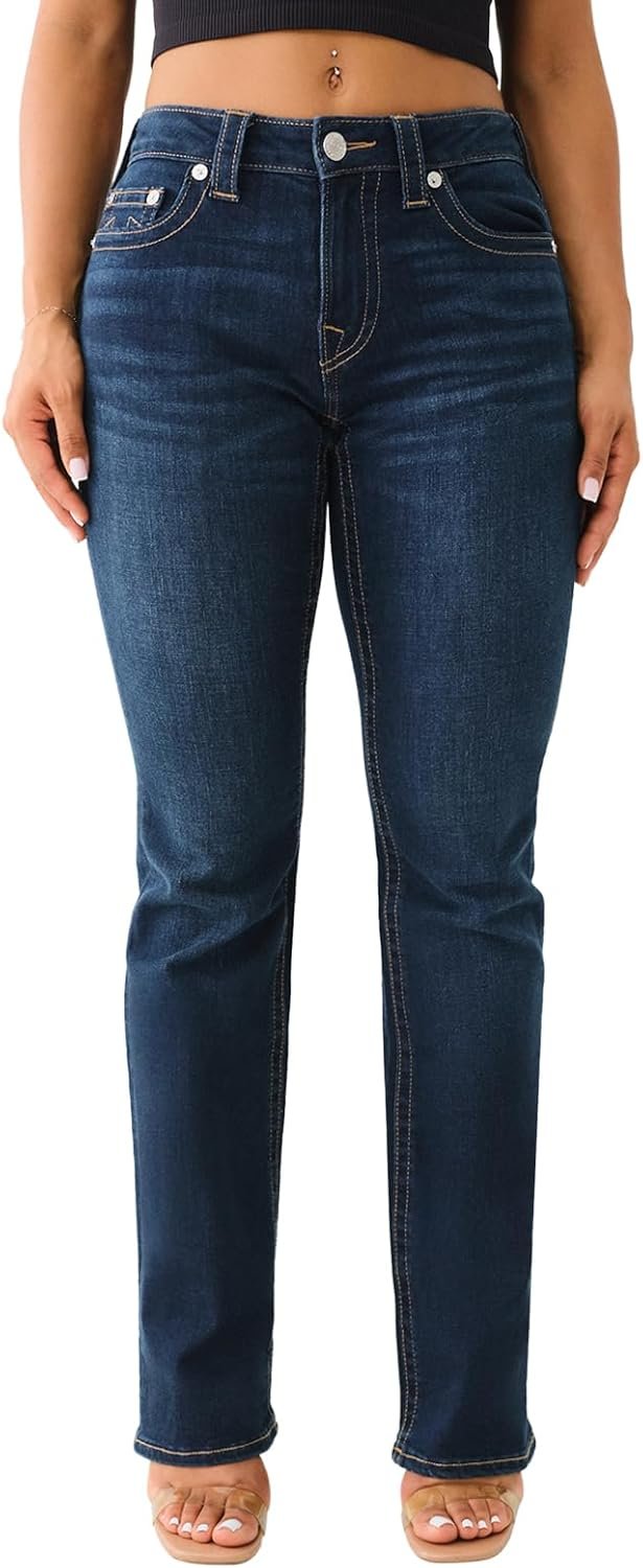 True Religion Women’s Becca Mid Rise Bootcut Crystal Flap – Single Needle Stitching Peak Spot Jeans Pant