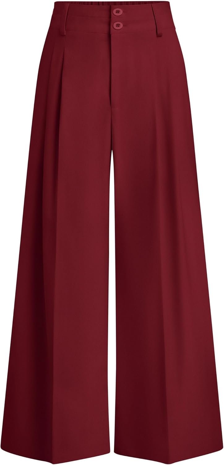 PRETTYGARDEN Womens Spring Wide Leg Palazzo Pants 2026 Trendy Loose Button High Waist Pleated Work Business Casual Trousers
