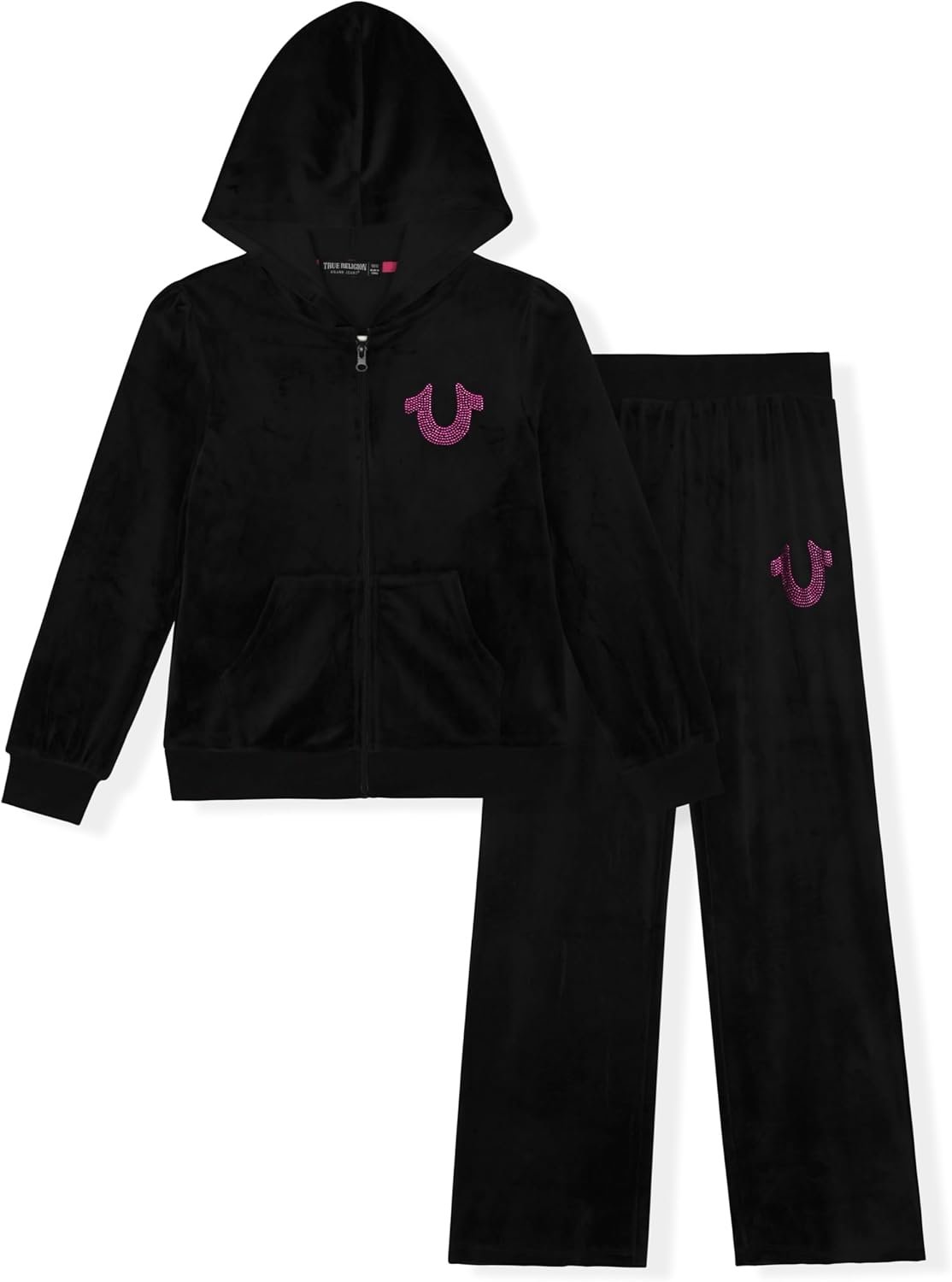 True Religion Girls Hoodie and Sweatpant Set Velour Jogger Sets for Girl Fashion Clothing