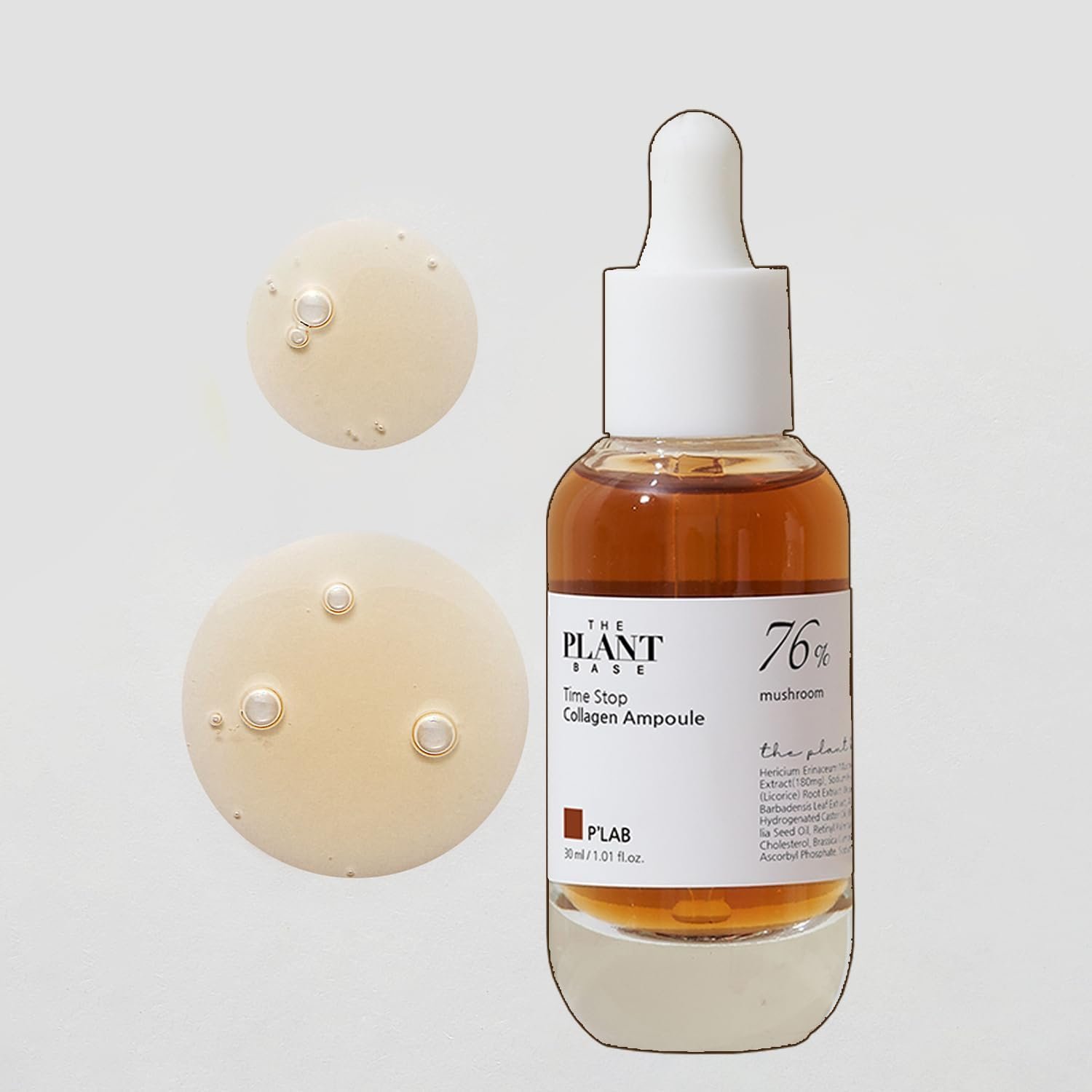 THE PLANT BASE Time Stop Mushroom Collagen Ampoule | 76% Mushroom Extract & Vegan Collagen Face Serum for Anti-Aging, Firming, and Skin Plumping | K-Beauty Award Winner, 1.01 fl oz.