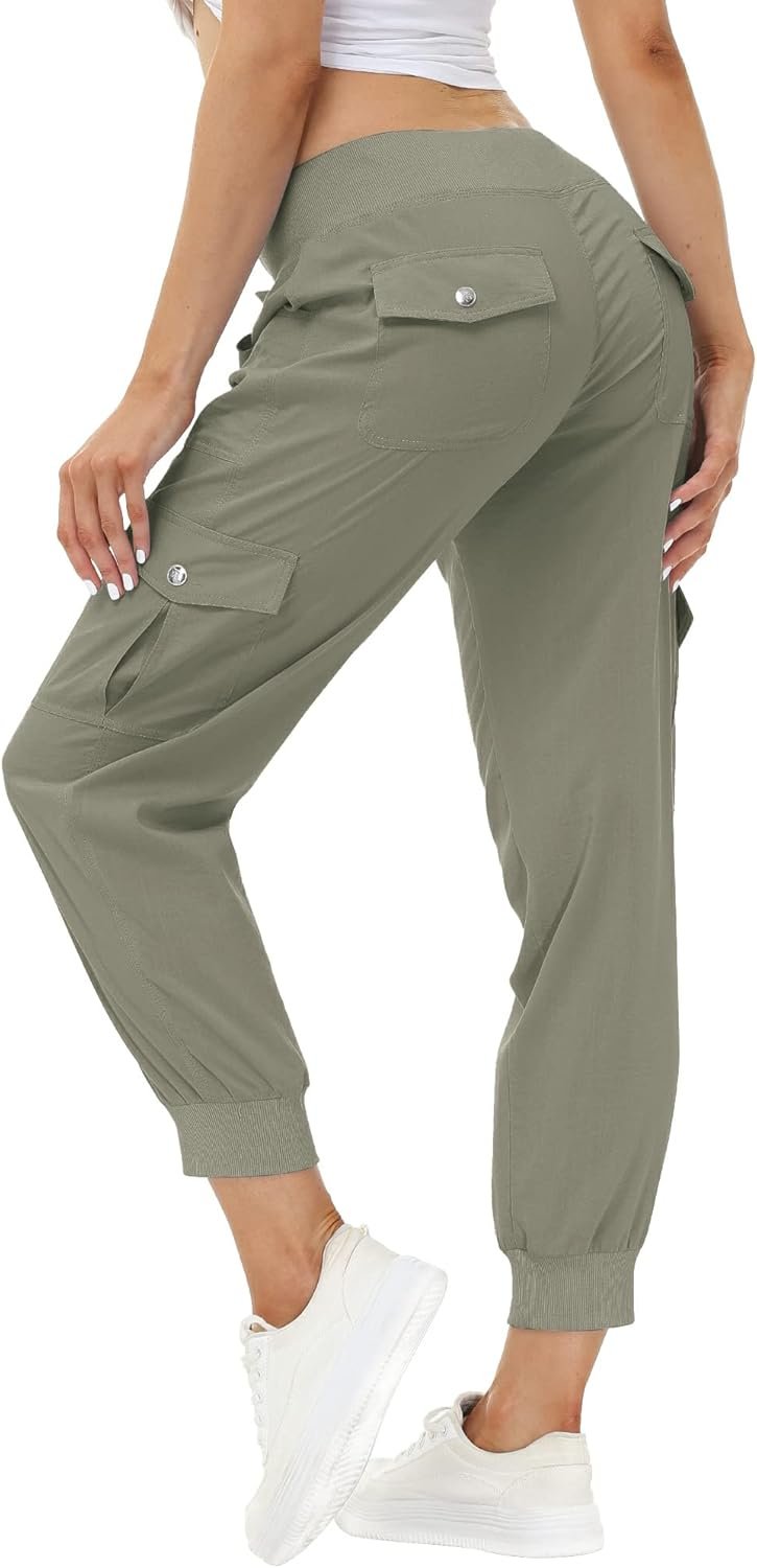 MoFiz Women’s Lightweight Hiking Cargo Pants Outdoor Quick Dry Casual Travel Sweatpants Joggers Elastic Waist Button Pockets