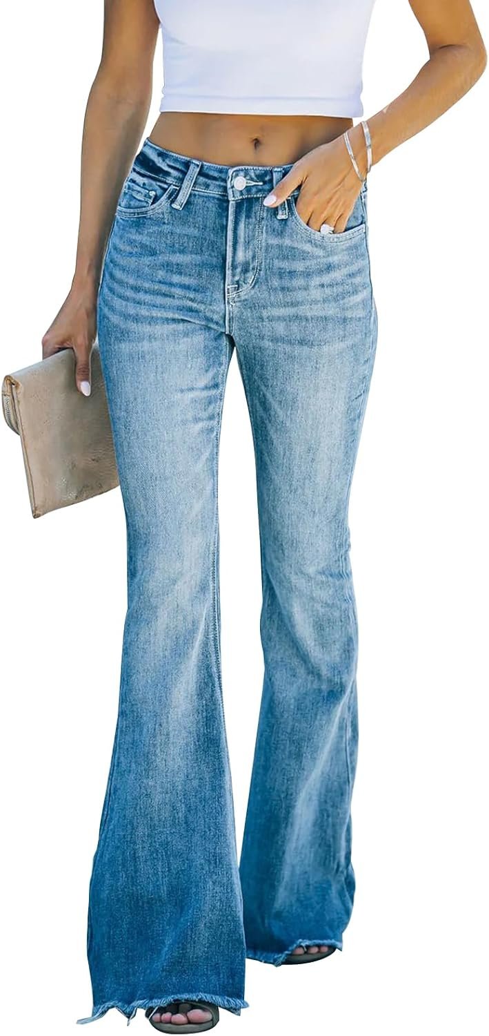 KUNMI Women’s Flare Bell Bottom Jeans High Waisted Wide Leg Bootcut Jeans Stretchy Denim Pants