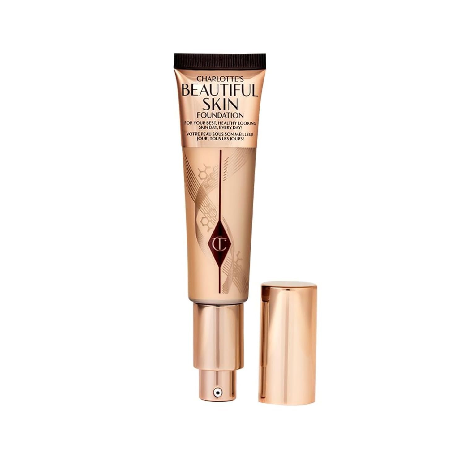 Charlotte Tilbury Beautiful Skin Medium Coverage Hydrating Foundation – Buildable Liquid Makeup for Instant Glow, Plumping Hydration & Lasting Skincare Benefits