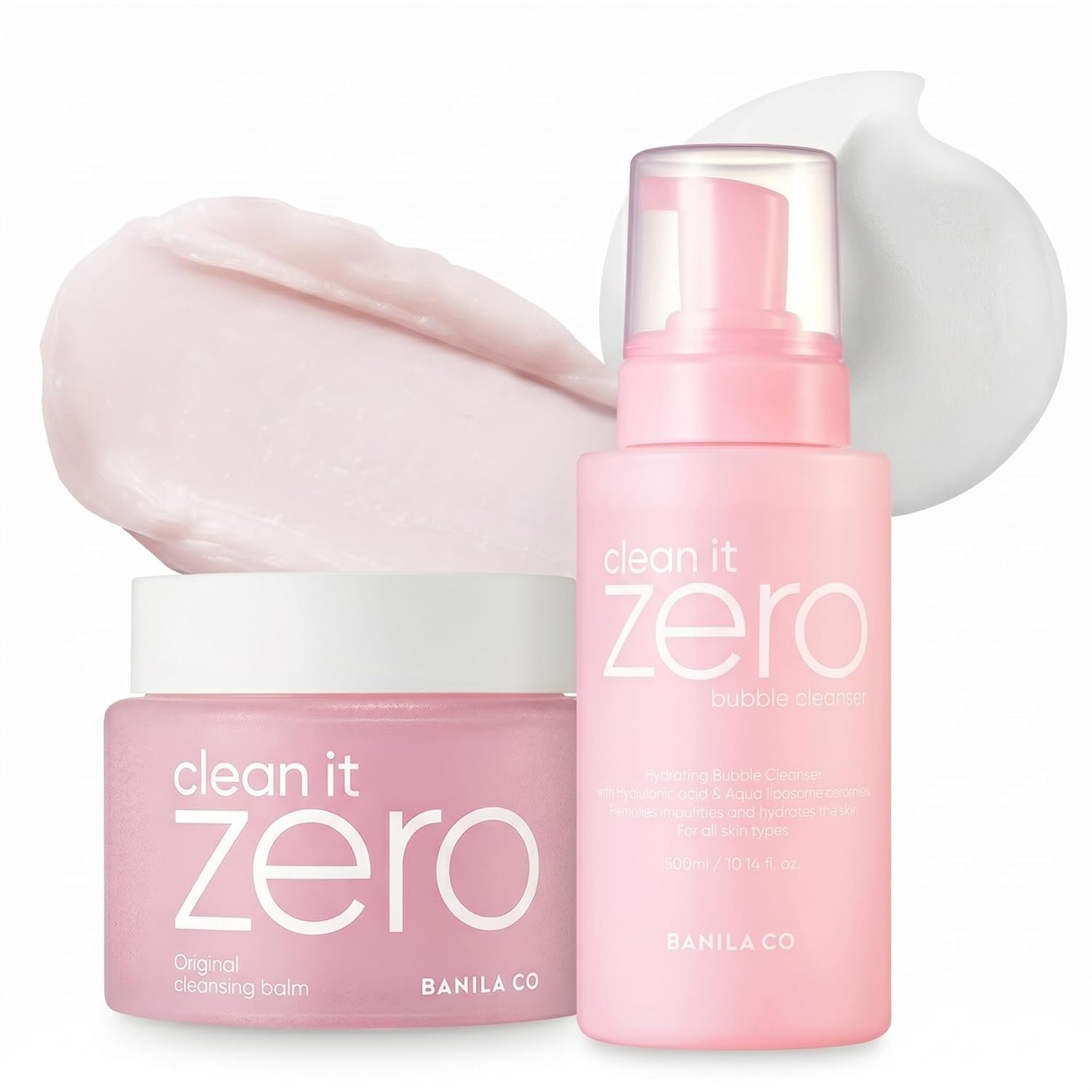 BANILA CO Clean It Zero Double Cleansing Value Set – Original Balm Big Size (180ml) & Amino Bubble Cleanser (300ml) | Hydrating Vegan Makeup Remover & pH-Balanced Foaming Face Wash Duo