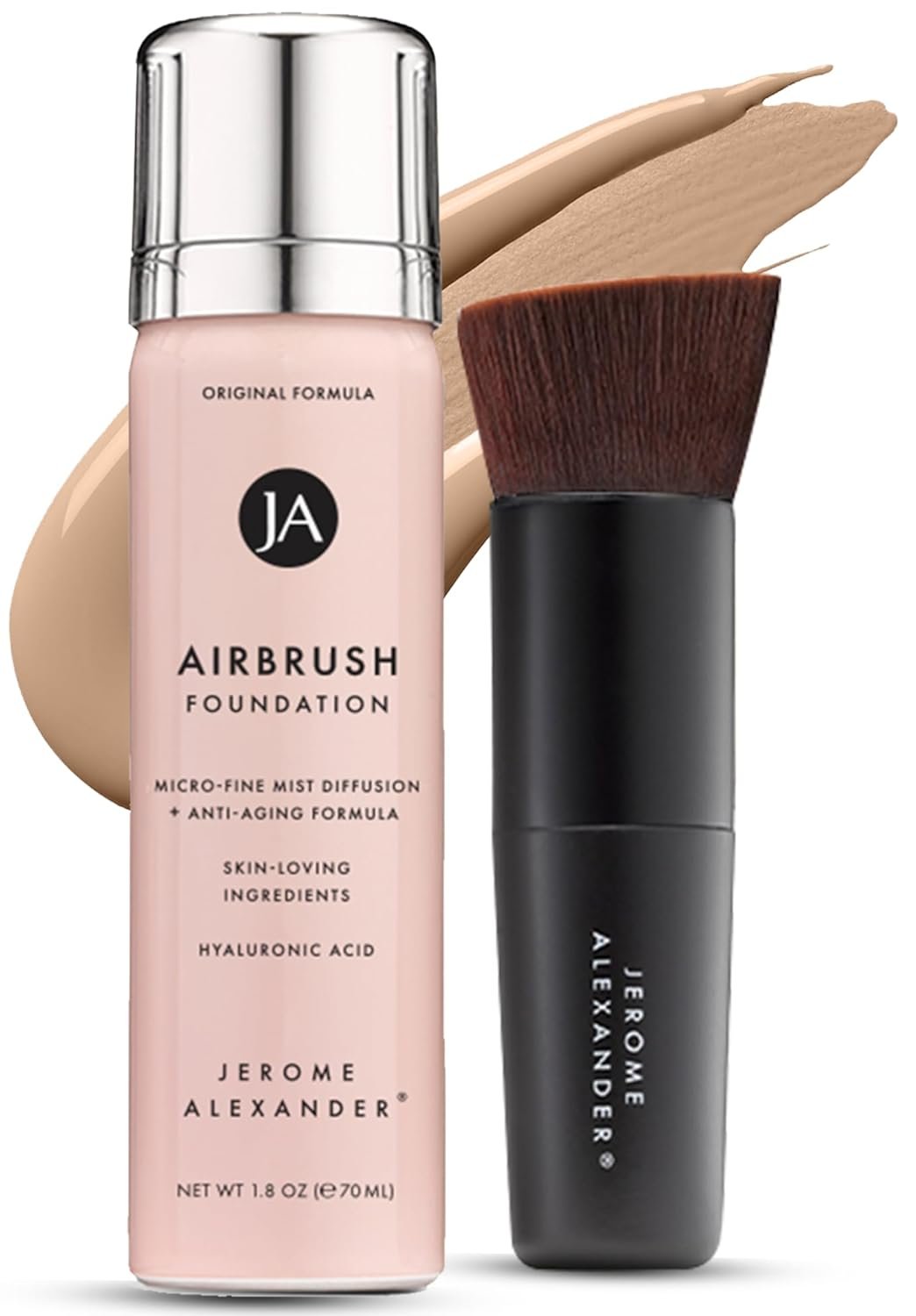 Jerome Alexander MagicMinerals AirBrush Foundation – 2 Piece Set with Airbrush Foundation and Kabuki Brush – Spray Makeup with Anti-aging Ingredients for Smooth Radiant Skin – Warm Medium