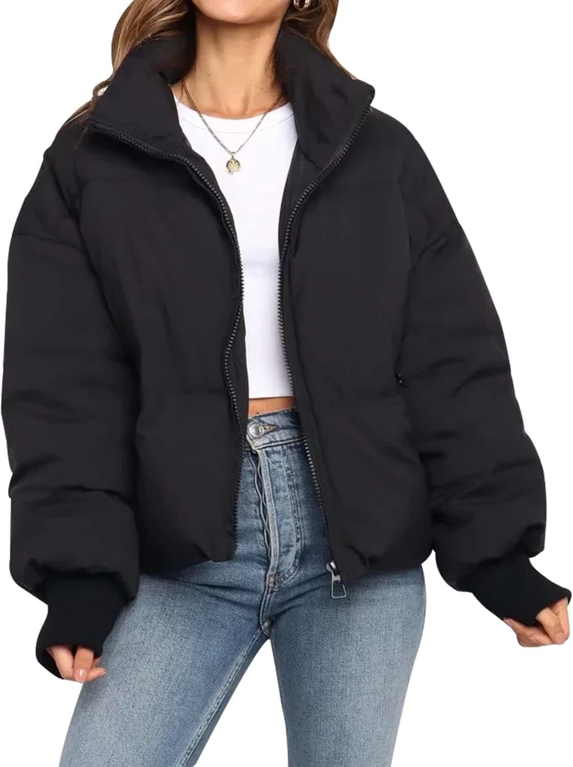 Gihuo Women’s Winter Cropped Puffer Jacket Coat Short Warm Quilted Jacket 2026