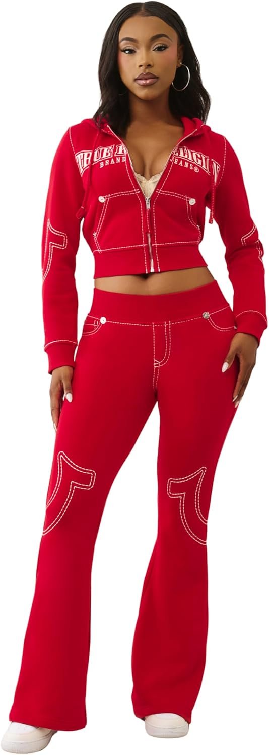 True Religion Women’s Anniversary Big T Shrunken Zip Hoodie | Hoodies for Women | Zip Up Hoodie Women | Cropped Hoodie