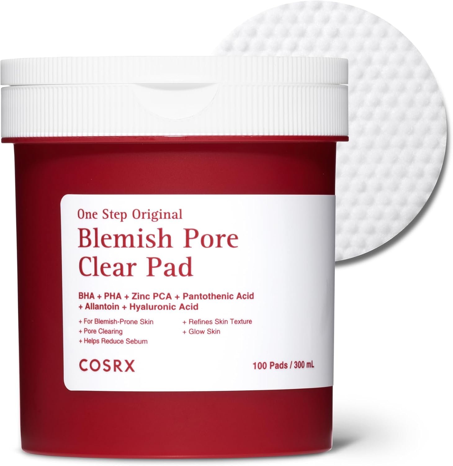 COSRX OneStep Original Blemish Pore Clear Pad, 100 Pads, Dual-Sided Facial Pad for Exfoliation, Pore Care & Hydration with BHA, PHA & Zinc PCA & 5 Hyaluronic Acids, Korean Skin Care