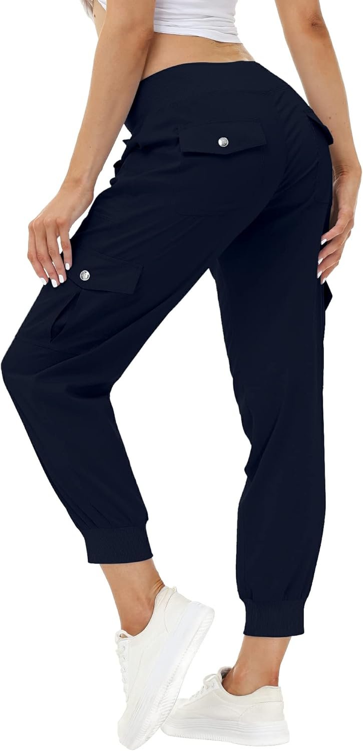 MoFiz Women’s Lightweight Hiking Cargo Pants Outdoor Quick Dry Casual Travel Sweatpants Joggers Elastic Waist Button Pockets